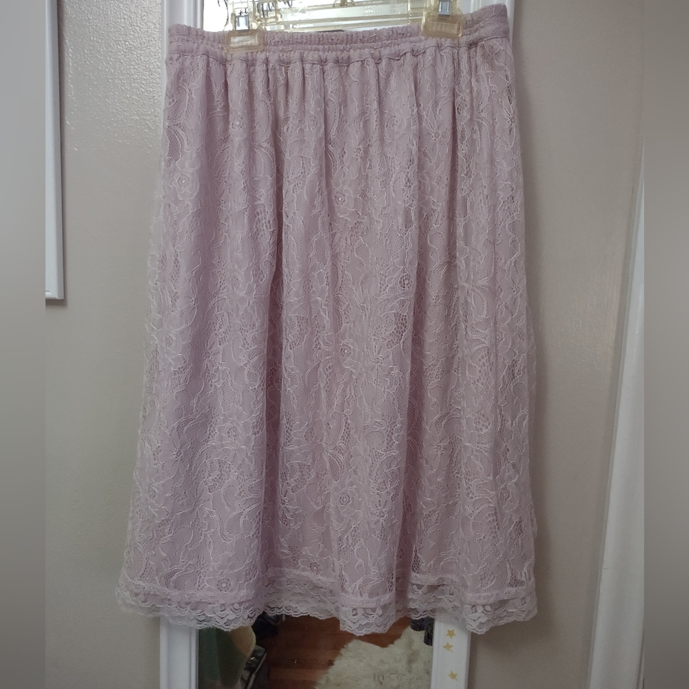 LOFT Pink Midi Lace Skirt